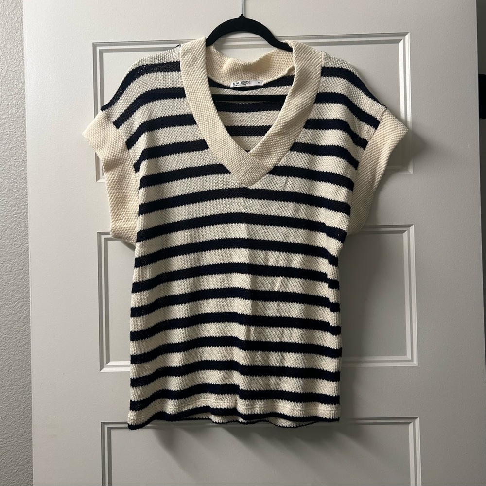 Stateside Sleeveless Stripe V-Neck Sweater